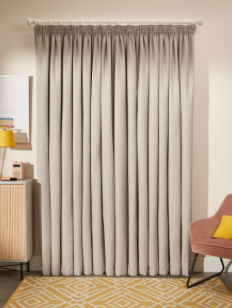 Textured Weave Recycled Polyester Pair Blackout/Thermal Lined Pencil Pleat Curtains, Pale Grey, W167 x Drop 228cm