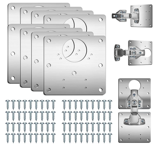Hinge Repair Plate,8PCS Cabinet Hinge Repair Plate with Customized Screws,Stainless Steel Kitchen Cupboard Door Hinge Repair Brackets with Holes