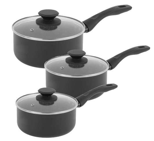Progress COMBO-8962 Marble Ceramic Saucepan Set – 3 Piece 16/18/20 cm Pans, Healthy Ceramic Non-Stick Coating Pots with Lids, PFAS-Free, Induction Hob Suitable, Lightweight Aluminium Cookware