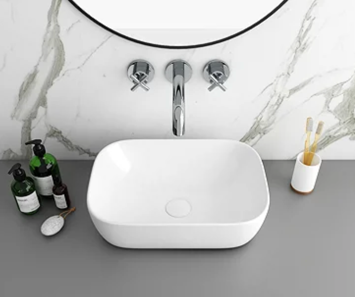 Arezzo 465 x 325mm Gloss White Curved Rectangular Counter Top Basin