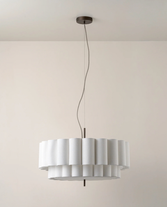 Folia - large scalloped natural linen pendant