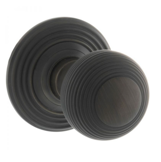 Old English Ripon Reeded Mortice Knob on Concealed Fix Rose - Urban Dark Bronze