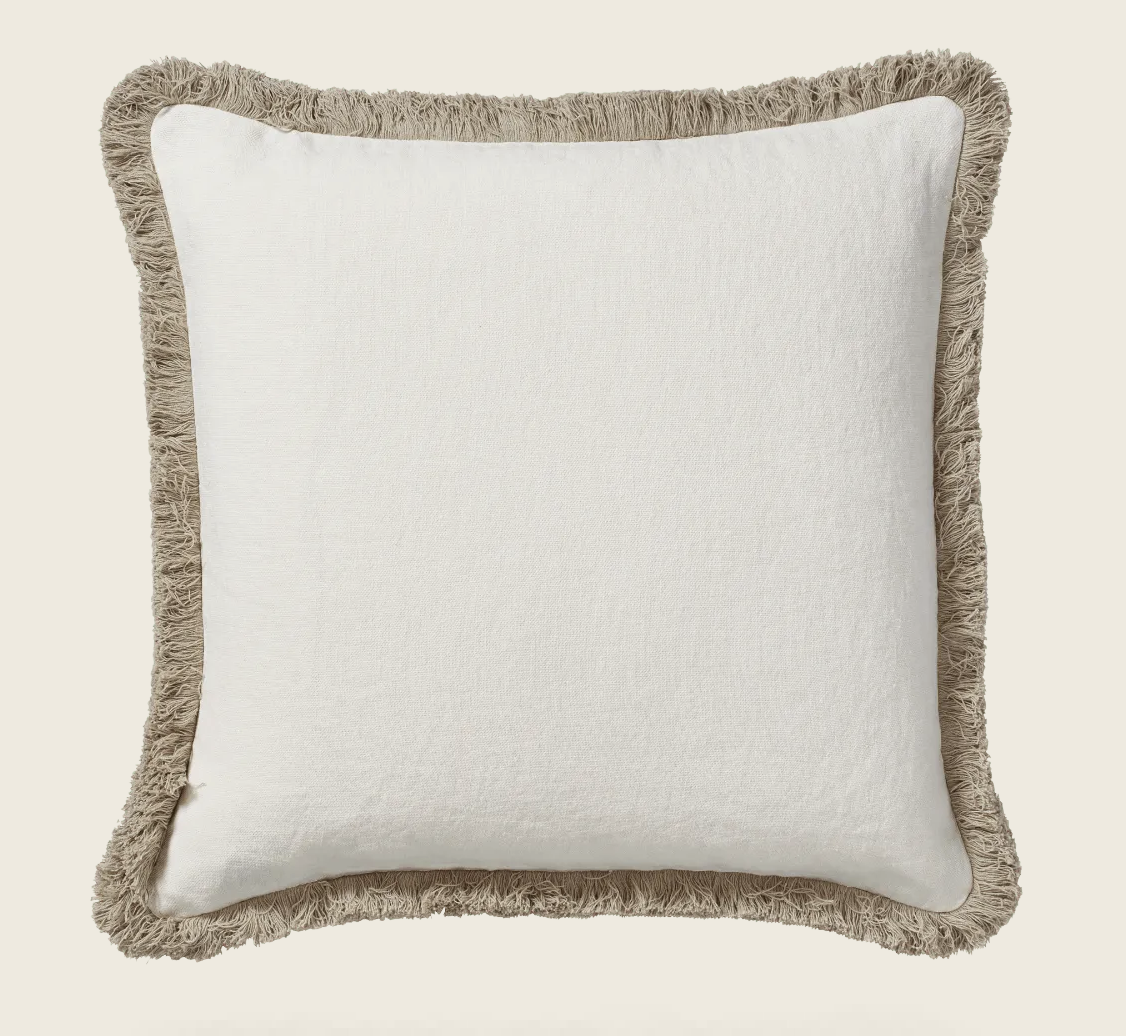Stonewashed Linen Cushion Cover With Fringing - Off-White, 51 x 51 cm