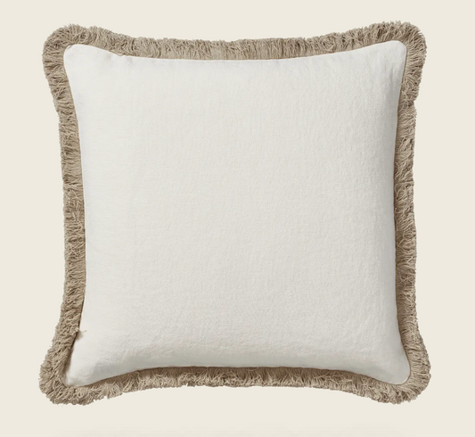 Stonewashed Linen Cushion Cover With Fringing - Off-White, 51 x 51 cm