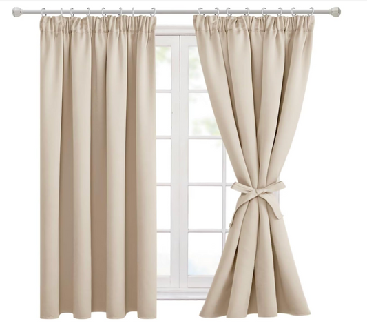 Hiasan Beige Bedroom Curtains Blackout Curtains Pencil Peat Curtains for Living Room Thermal Curtains 46 x 54 Inch 2 Panels with Tiebacks