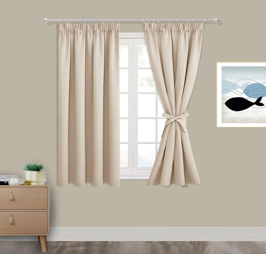Hiasan Beige Bedroom Curtains Blackout Curtains Pencil Peat Curtains for Living Room Thermal Curtains 46 x 54 Inch 2 Panels with Tiebacks