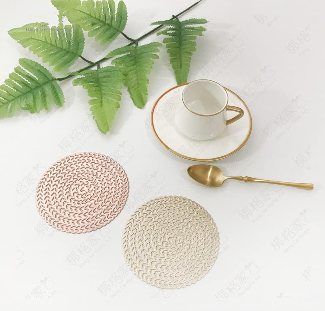 LAIYOHO 6 Pieces Coasters PVC Insulation Pads Mats Hollowed-Out Round Coasters for Home and Kitchen Resistant Use(Gold)