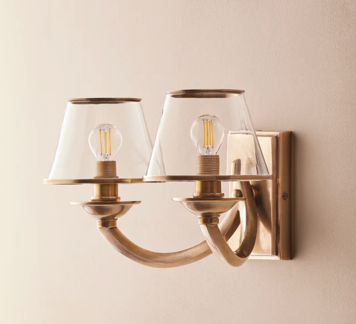 Sovana Wall Light in Aged Brass with Glass Shades