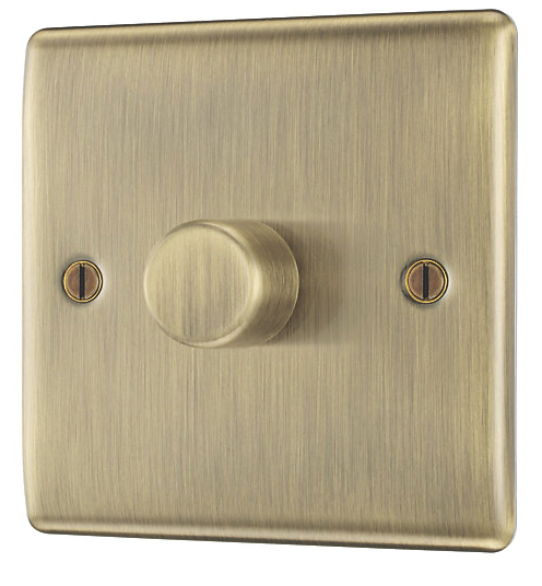 BRITISH GENERAL NEXUS METAL 1-GANG 2-WAY LED DIMMER SWITCH ANTIQUE BRASS