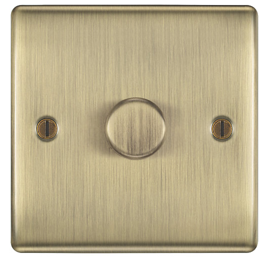 BRITISH GENERAL NEXUS METAL 1-GANG 2-WAY LED DIMMER SWITCH ANTIQUE BRASS