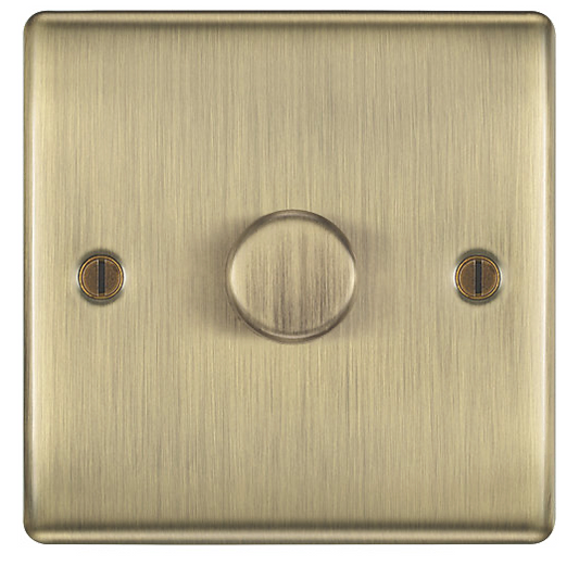 BRITISH GENERAL NEXUS METAL 1-GANG 2-WAY LED DIMMER SWITCH ANTIQUE BRASS