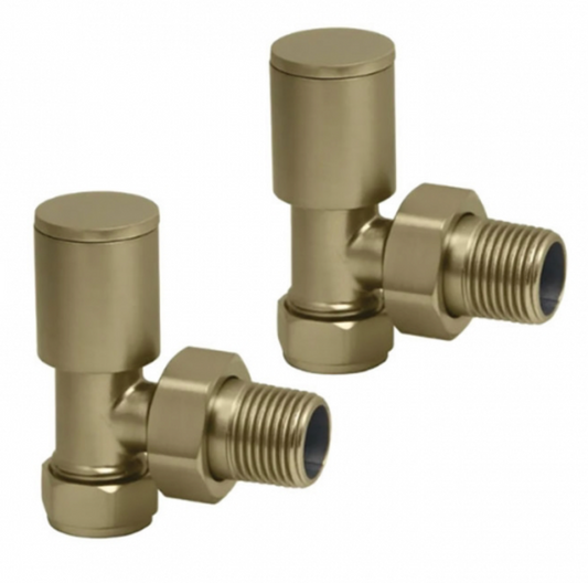 Heatwave Round Angled Radiator Valves Pair - Brushed Brass