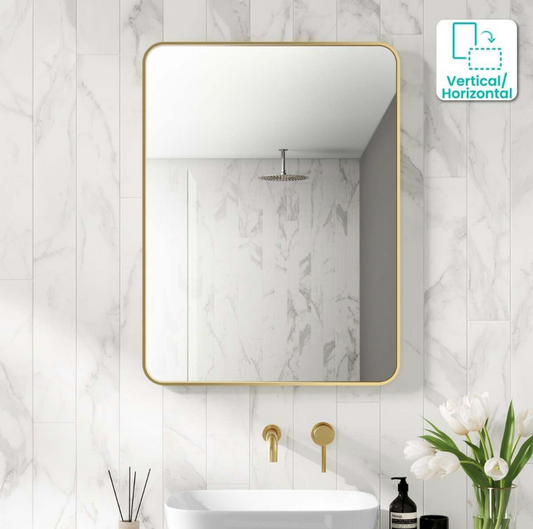 Essence Brushed Brass Rectangular Bathroom Mirror 800x600mm