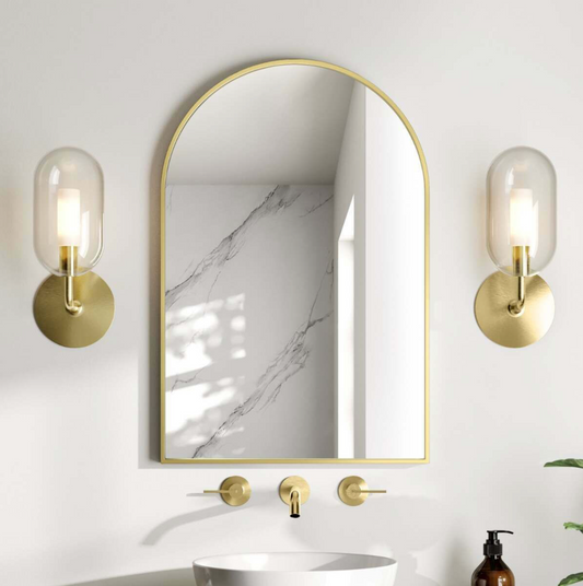 Essence Brushed Brass Arched Bathroom Mirror 750x500mm