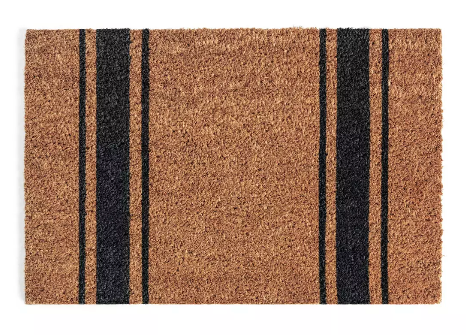 Habitat Stripe Black & Brown Cut Pile Doormat - 60x40cm