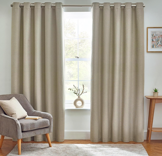 furn. Dawn Blackout Eyelet Curtains - Width x Drop - 117 x 137cm (46 x 54) - Natural