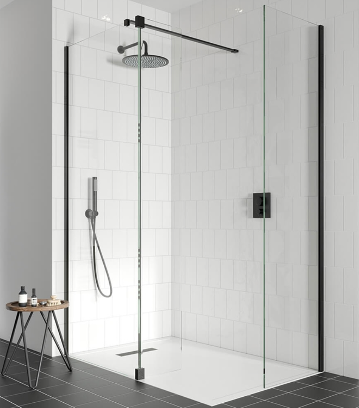 Crosswater Gallery 10 Walk In Shower Enclosure 10mm Panels with Multiple Configurations - Matt Black, 755mm Glass Panel