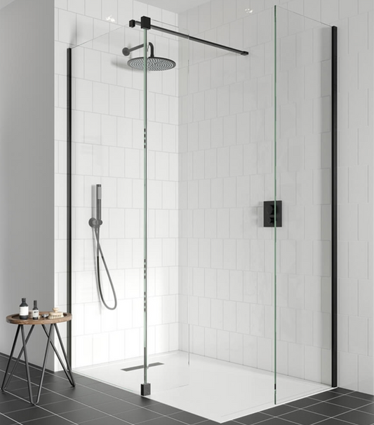 Crosswater Gallery 10 Walk In Shower Enclosure 10mm Panels with Multiple Configurations - Matt Black, 755mm Glass Panel