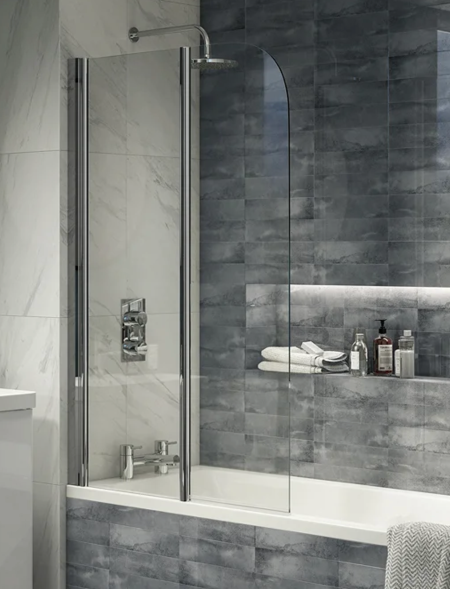 Cruze 800 x 1400 Chrome 6mm Bi-Fold Hinged Pivot Bath Screen Left Hand Version