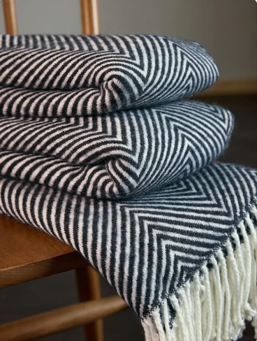 Black/White Herringbone Cosy Throw - 130x150