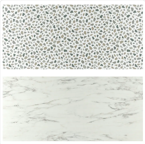 LYSEKIL Wall panel, double sided white marble effect/terrazzo effect, 119.6x55 cm