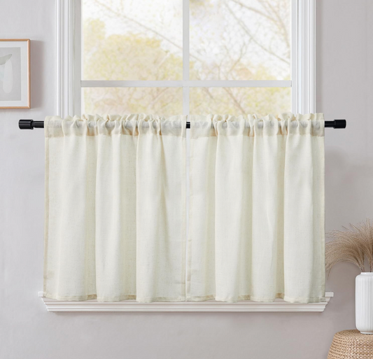 CUCRAF Short Curtains Natural Linen 2 Panels W 48 X L 36