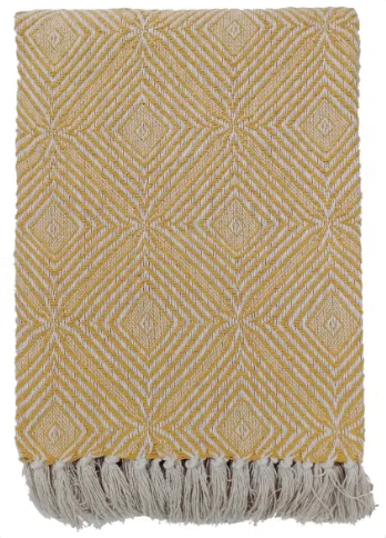 Malini Vasant Mustard Throw DIAMOND PATTERN RECYCLED YARN MUSTARD 130 X 180