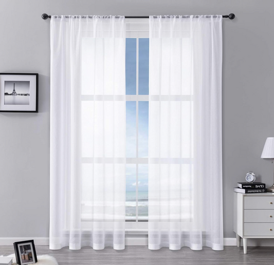 MRTREES Voile Curtains 88 Drop 2 Panels Faux Linen Rod Pocket Sheer Curtain Panel for Bedroom Living Room Patio Door 55x88 Drop 140cm x 225cm White