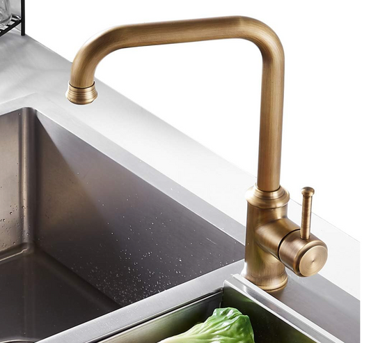 NEWRAIN Kitchen Sink Taps Mixer, Antique Brass