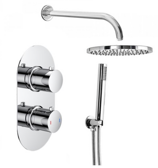 Harper Concealed Shower Valve, Fixed Shower Head & Handset - 300mm Curved Wall Arm