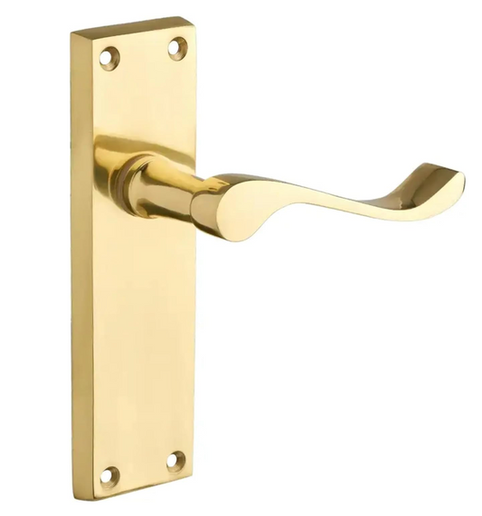 Designer Levers - Victorian Scroll Lever Door Handles - Polished Brass - 1 Pair - Latch Door Handle - Interior Use - Long Latch