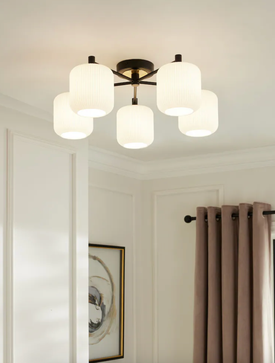 Black Ryker 5 Light Flush Ceiling Light Fitting
