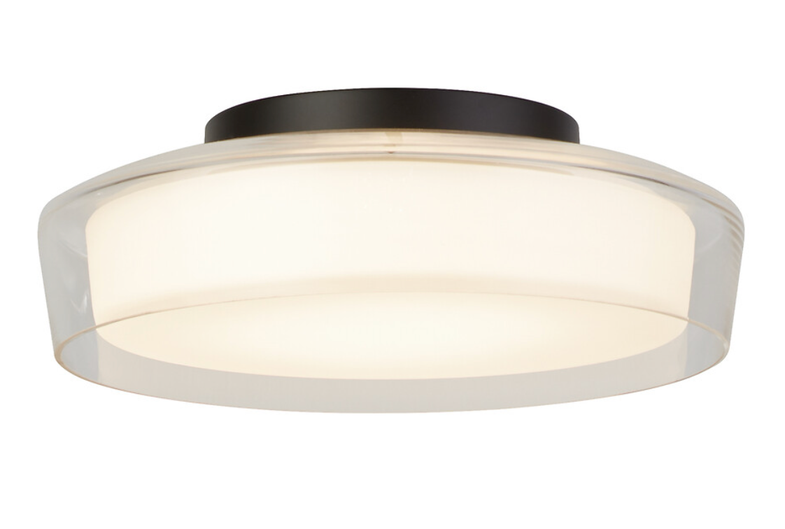 Bathroom Opal Ceiling Light with Matt Black Plate
