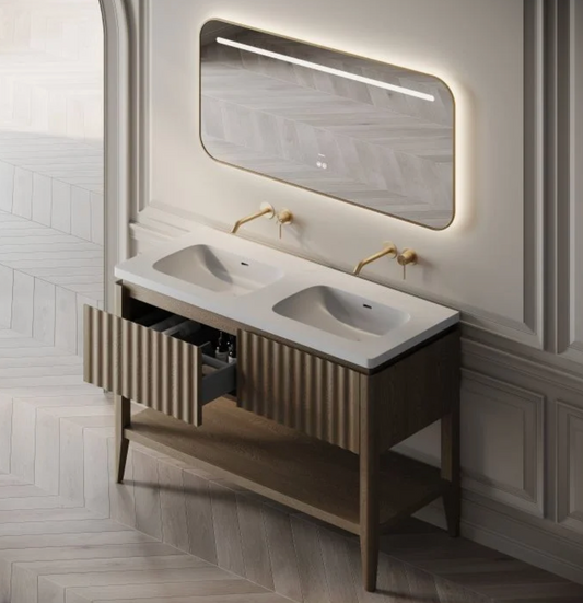 Kensington Double Vanity Unit & Stone Basin 1200mm Smoked Oak