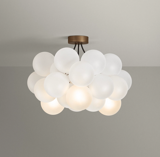 Antique Brass Semi-flush frosted bubble chandelier, Black