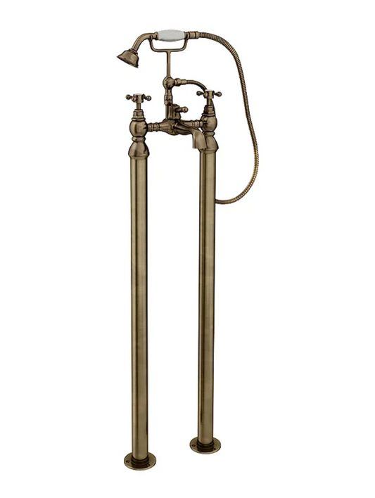 Chatsworth 1928 Antique Brass Crosshead Freestanding Bath Shower Mixer Tap