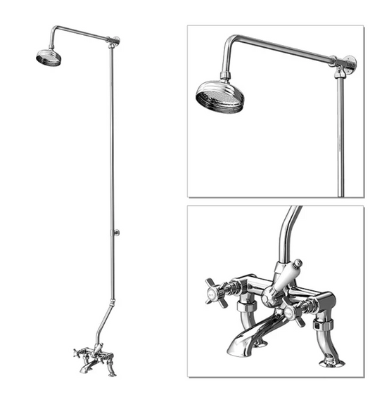 Nuie Traditional 3/4" Cranked Bath/Shower Mixer with Rigid Riser Kit - Chrome Plated