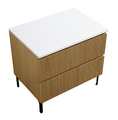 Osaka Slatted Oak 800mm 2-Drawer Countertop Vanity Unit with White Stone Worktop
