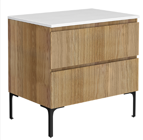 Osaka Slatted Oak 800mm 2-Drawer Countertop Vanity Unit with White Stone Worktop