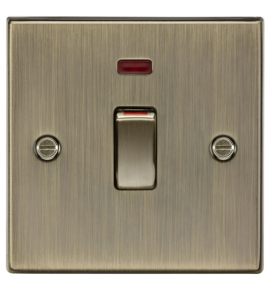 Knightsbridge 45A 1 Gang Double Pole Cooker Switch with Neon - Antique Brass