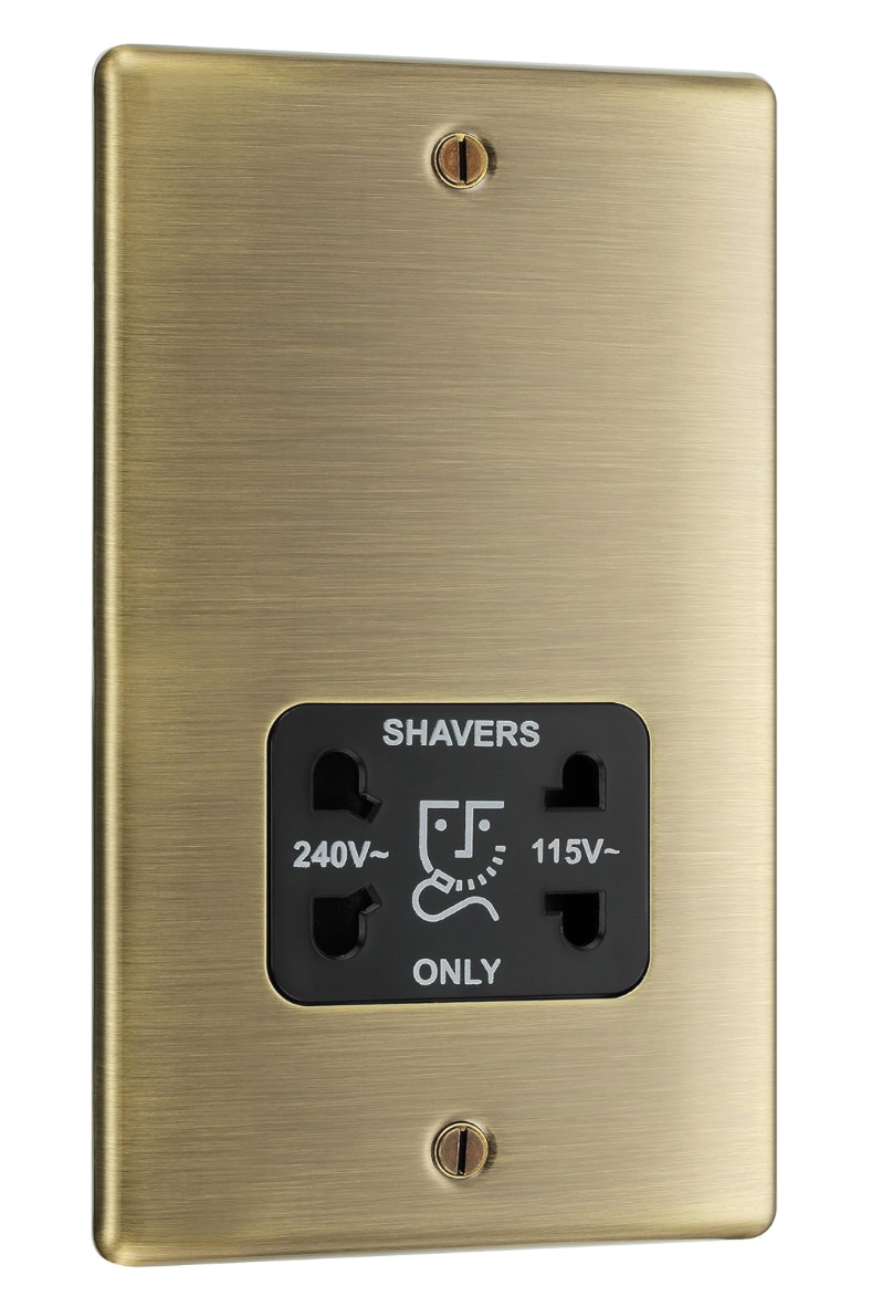 BG Electrical 115- and 240-Volts Dual Voltage Shaver Socket, Antique Brass with Black Insert