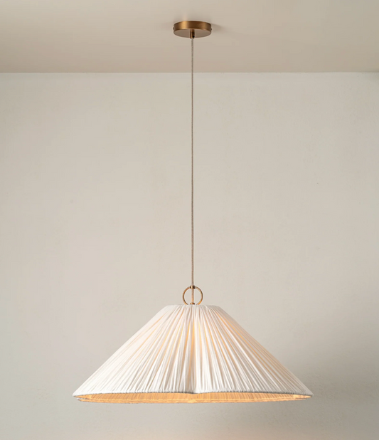 Lindi - aged brass and linen oversized scalloped pendant