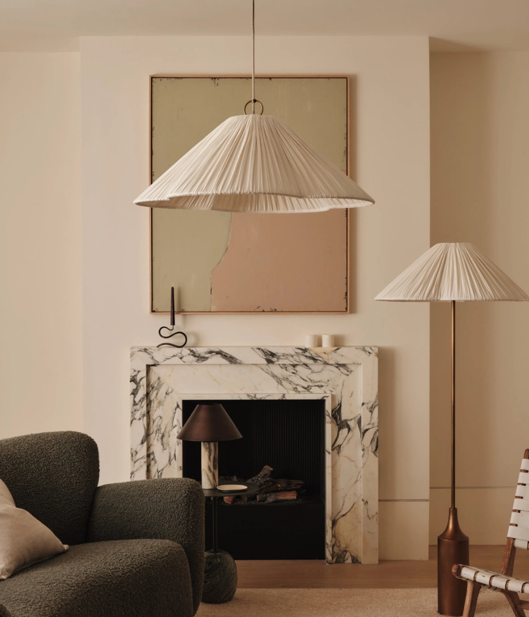 Lindi - aged brass and linen oversized scalloped pendant