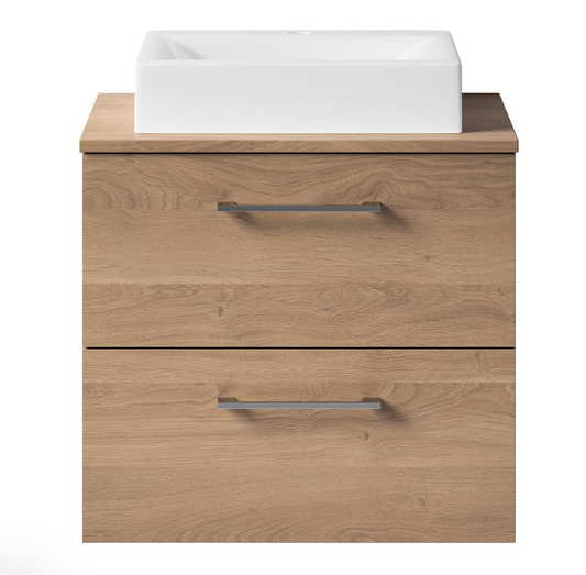 Erin 600mm Wall Mounted 2 Drawer Vanity Unit & Countertop, Option: Vellamo 460mm Rectangular Countertop Basin