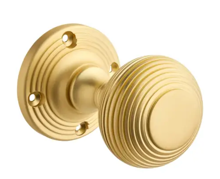 Beehive Half-Sprung Door Knob - Brushed Brass - Pair - Designer Levers