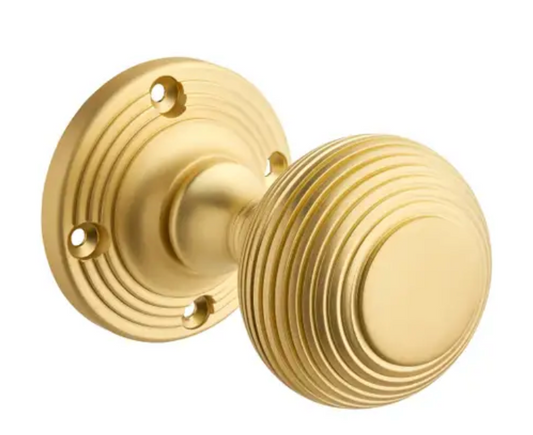 Beehive Half-Sprung Door Knob - Brushed Brass - Pair - Designer Levers