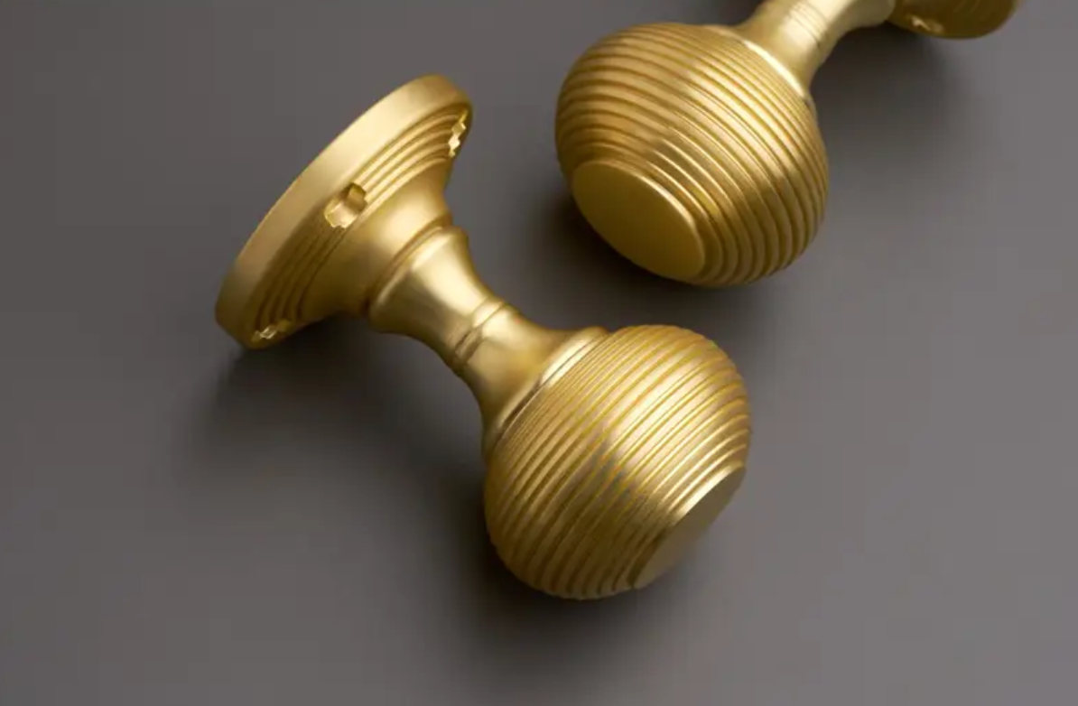 Beehive Half-Sprung Door Knob - Brushed Brass - Pair - Designer Levers