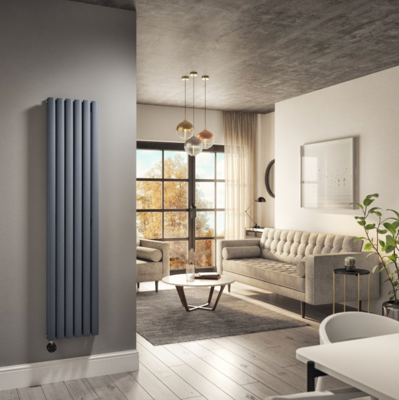 Anthracite Electric Vertical Designer Radiator 1.2kW with Wi-Fi Thermostat - Double Panel H1600xW354mm