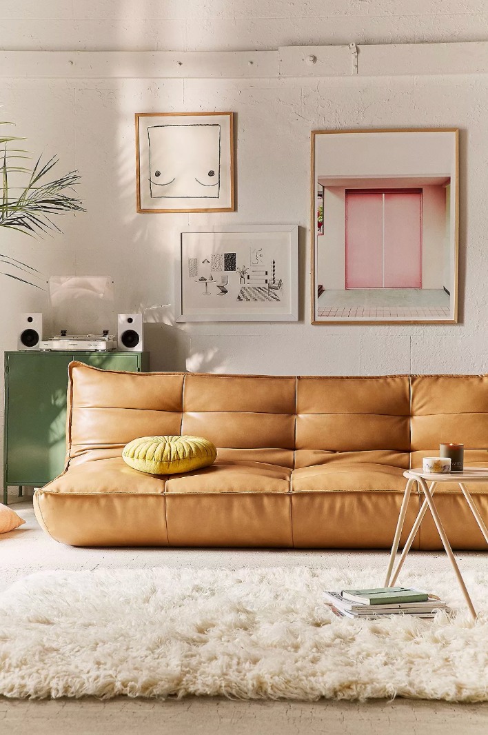 Greta Faux Leather XL Sofa Bed, Brown, 208cm x 106cm x 78cm