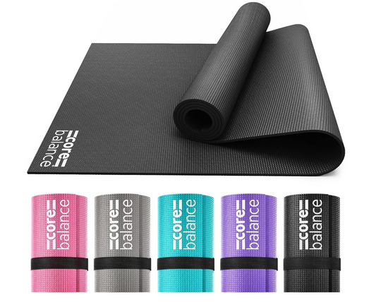 Core Balance Yoga Mat, Thick Foam 6mm, Non Slip, Exercise Fitness Gym, Compact Lightweight With Carry Strap